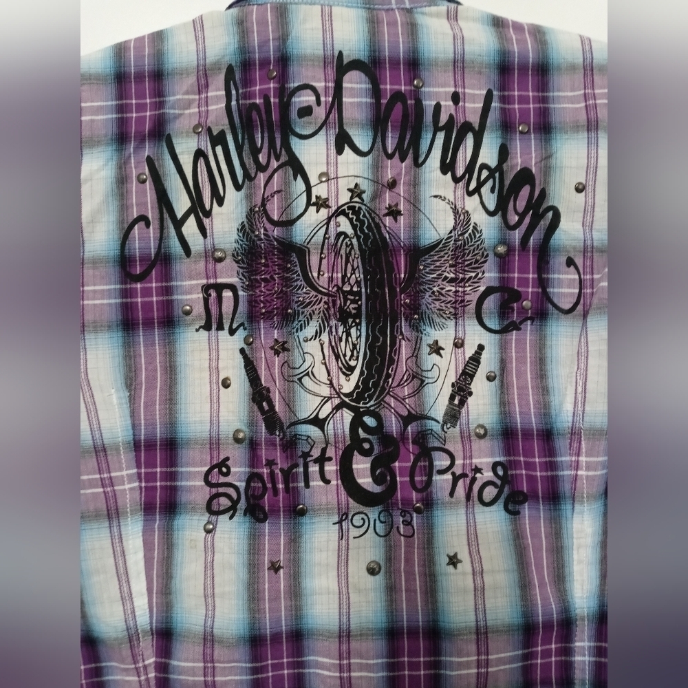Harley Davidson Western Snap up Short sleeve Emb. Plaid Spirit & Pride Shirt M